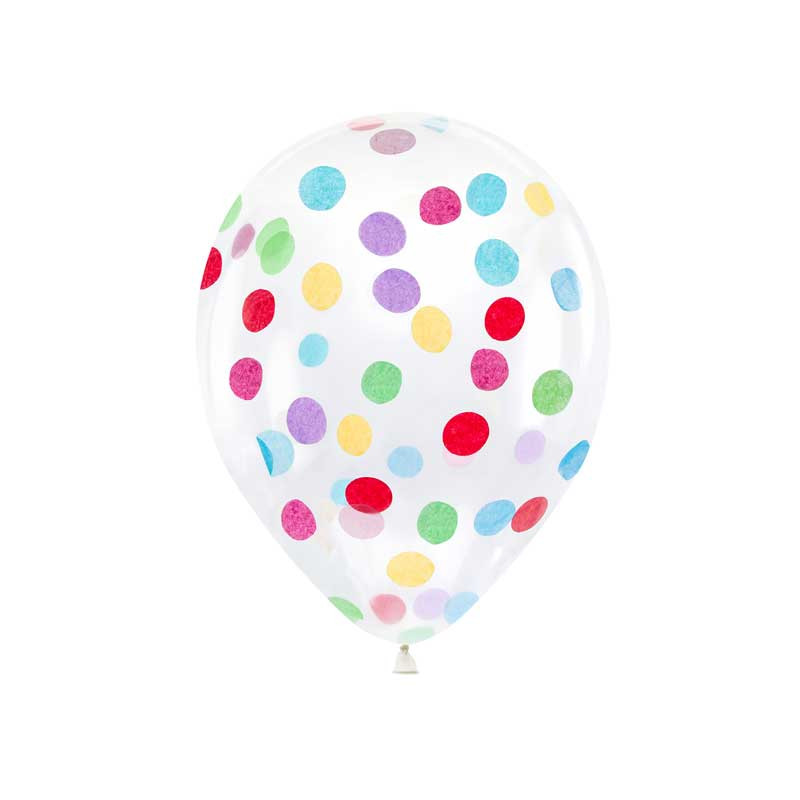 Ballon de baudruche transparent confettis 30 cm - Lot de 6