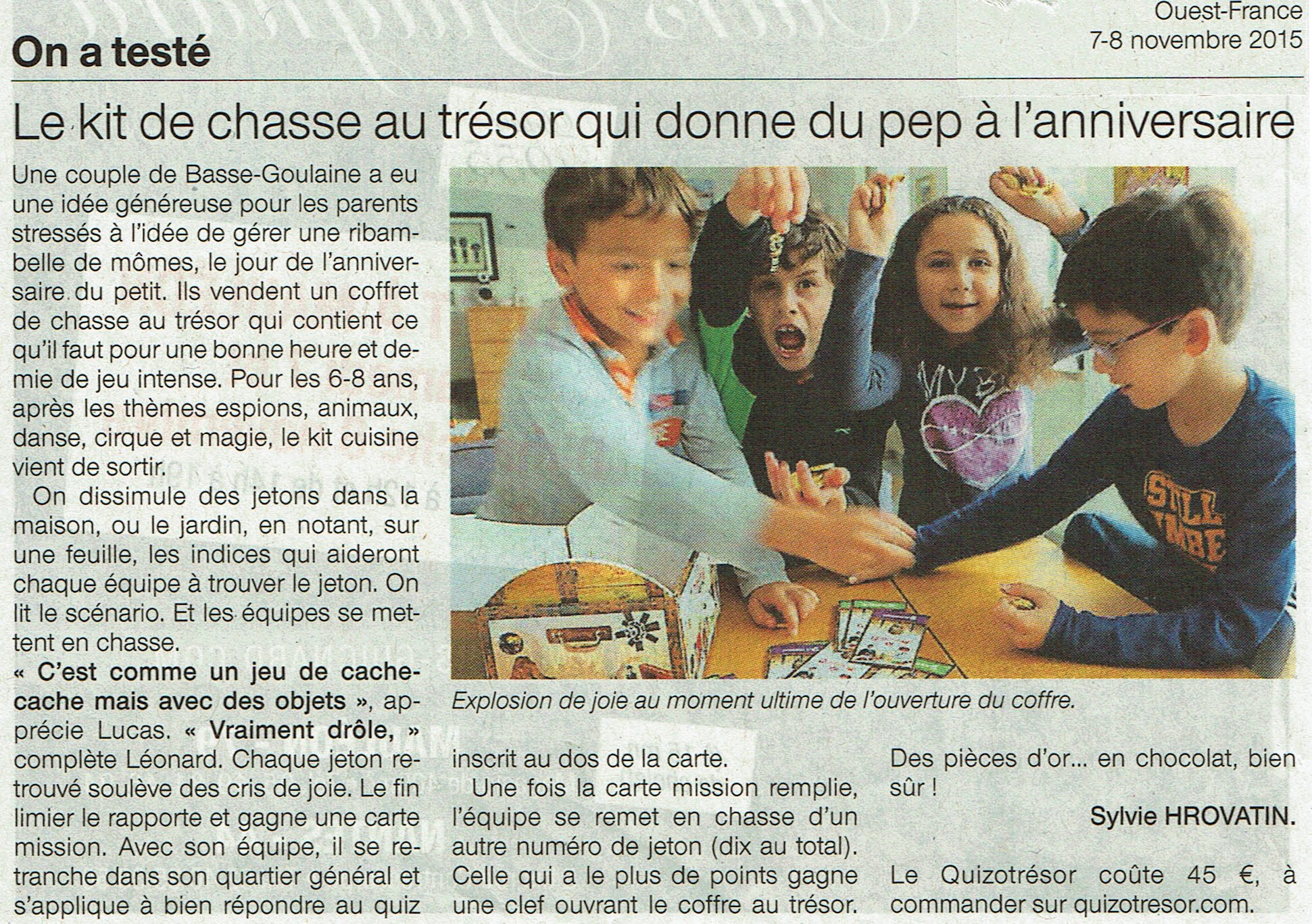 Article du Ouest France du 7 Novembre 2015